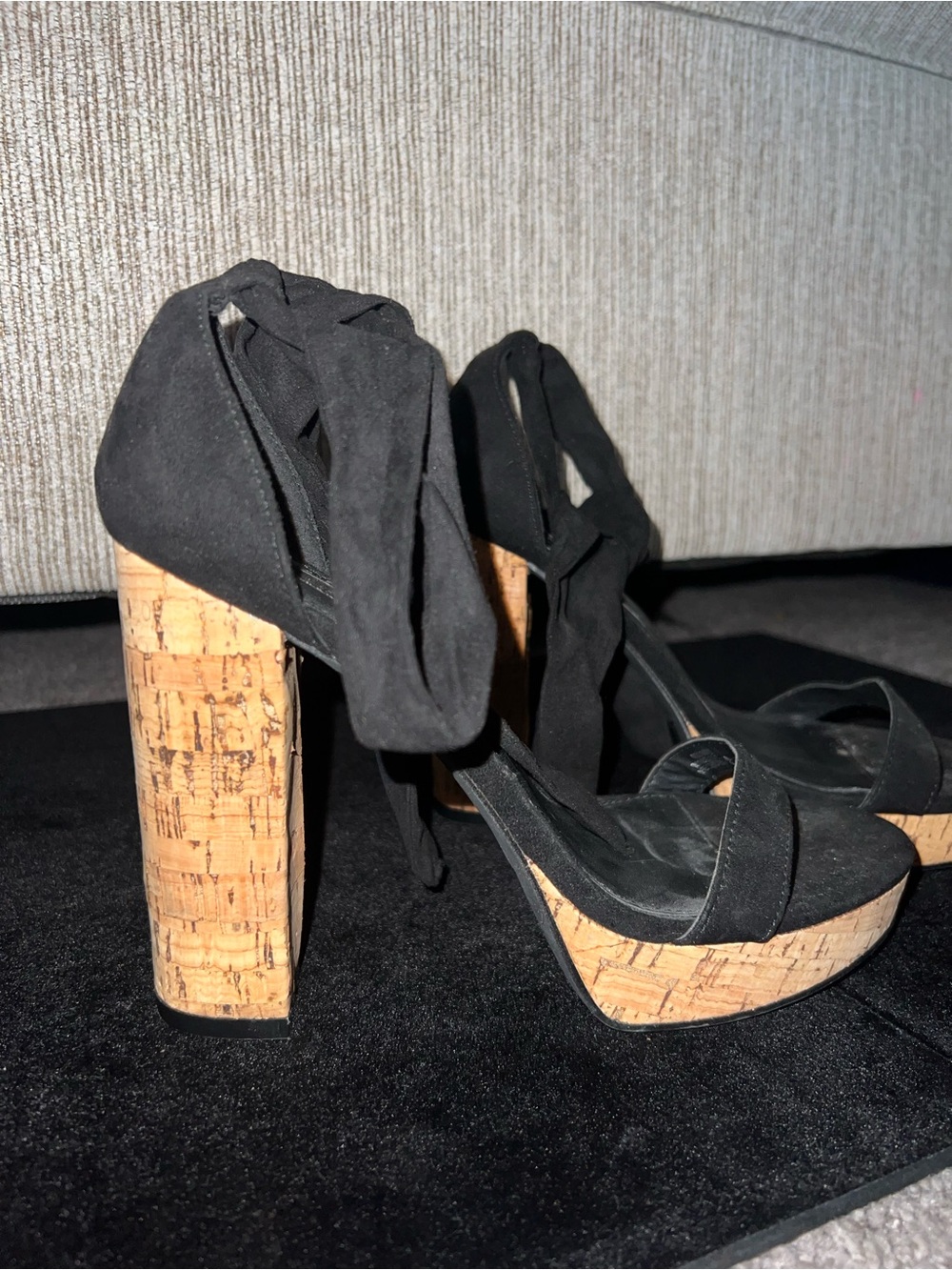 Forever 21 Black Suede Cork Platform Block Heels